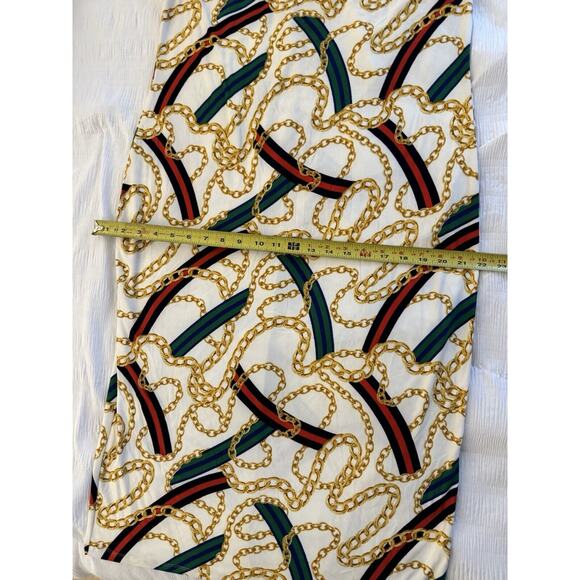 Women's Strapless Dress Swimsuit Coverup Gold Chain Print Green Red Stripe - Picture 3 of 6